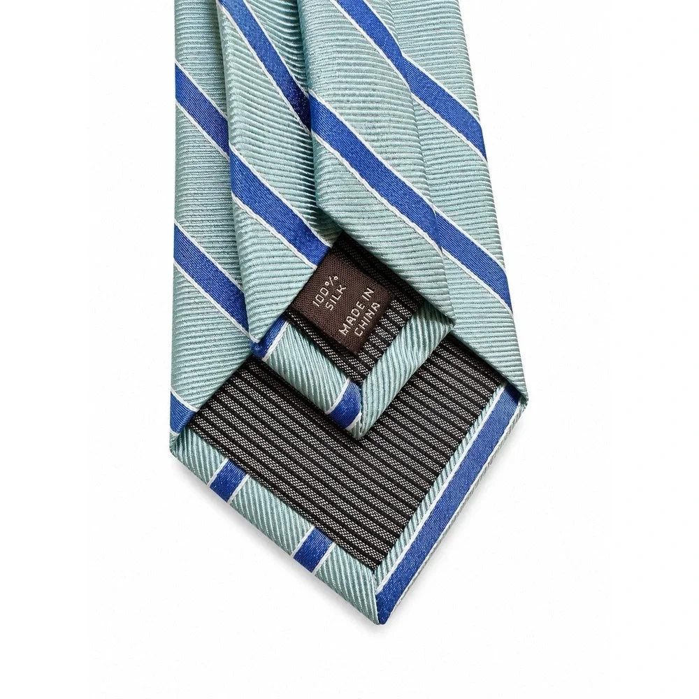 NORDSTROM Silk Mint Green & Blue Striped Design Adjustable Neck Tie 3.5